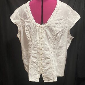 NWT soft surroundings, cap sleeve off-white button appliquéd blouse 3X